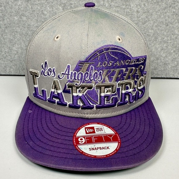 Los‎ Angeles Lakers New Era 9Fifty Cap Men's One Size Gray Purple Snapback Hat - Picture 1 of 12